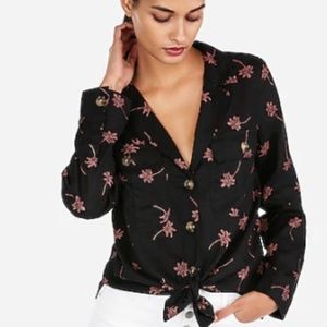 Express Palm Print Long Sleeve Lined-Blend Shirt